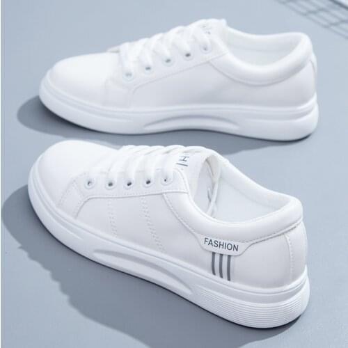 2021 New Summer Womens Shoes Casual Flat Bottom Shoes Student White Shoes Shallow Mouth Leather Tide Shoes
