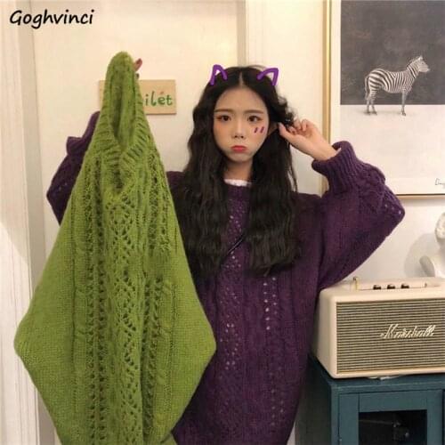 Women Pullovers O-neck Hollow Out Solid Loose Designer Soft Korean Style Trendy All-match Kawaii Student Sweater Spring Females