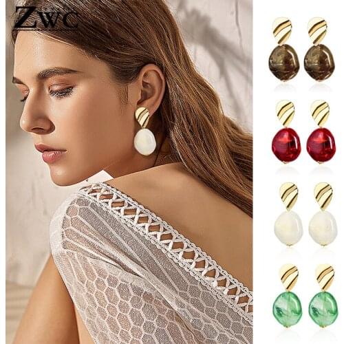 ZWC Fashion Hot Vintage Simple Drop Earrings For Women Party Acrylic New Personality Geometric Red Earrings Wholesale
