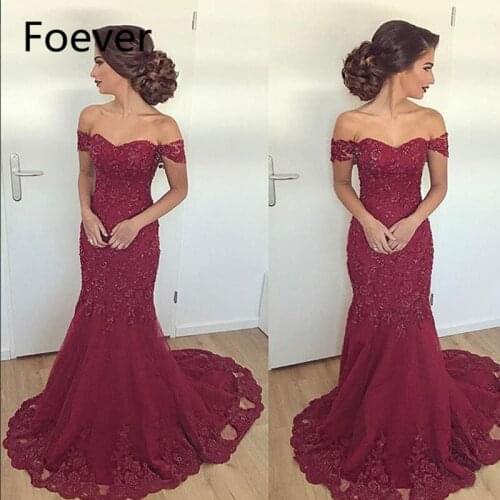Burgundy Mermaid Evening Dresses Long 2019 vestidos de fiesta de noche Arabic Off The Shoulder Formal Women Dress Prom Gowns