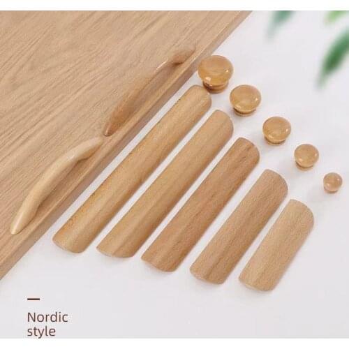 1PCS Nordic Cabinet Solid Wood Handles Wardrobe Knobs Drawer Door Closet Dresser Pulls Furniture Hardware