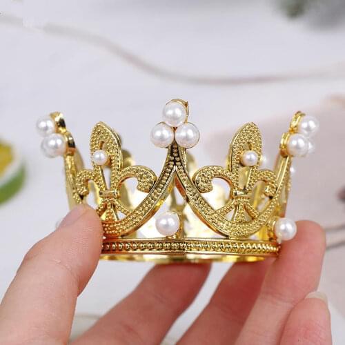 1Pc Mini Crown Cake Topper Crystal Pearl Tiara Children Hair Ornaments For Wedding Birthday Party Decoration Hot