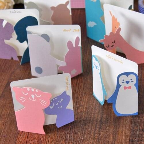 100pcs/lot 7.8*8.7cm Kawaii Mini Animals Shaped Greeting Cards with Envelope Children Toy Birthday Gifts Blessing Fashion A186