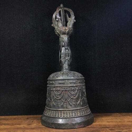 14" Tibet Buddhism Temple Old bronze Rattle Five-stranded King Kong Rattle Bell Demon King Kongling Town House to ward off evil