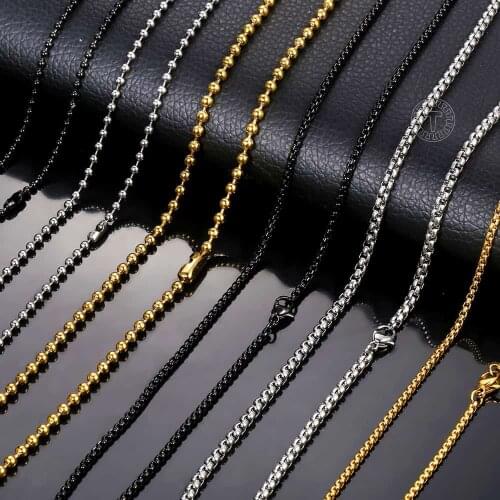 2/3mm Stainless Steel Necklace For Women Men Black Gold Silver Color Beaded Round Box Link Chain Fashion Jewelry Gifts LKNN27