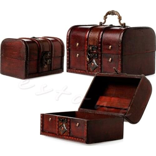 2pcs Chic Wooden Pirate Jewellery Storage Box Case Holder Vintage Treasure Chest-Y094