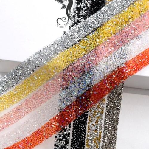 2yard 15mm Rhinestones banding Hot Fix Or Glue On Crystal Rhinestone Trim Applicator Ribbon With Rhinestones Trimming DIY Chain