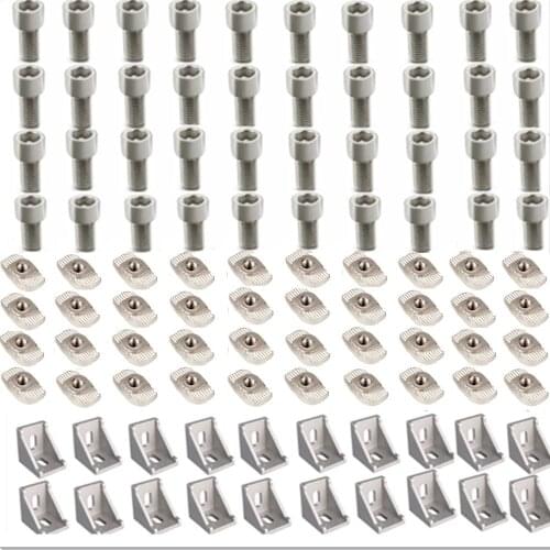 4040 Aluminum Profile Connector Set: 40Pcs M8 X 16 Cylindrical Hexagon Head Bolt + 20Pcs 4040 Corner Bracket + 40Pcs M8 T-nut