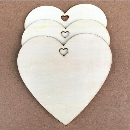 60PCS Mixed Size DIY Perforated Wooden Heart Patch Crafts Scrapbooking Supplies Wedding Decoration Hand-made Wood DIY Crafts