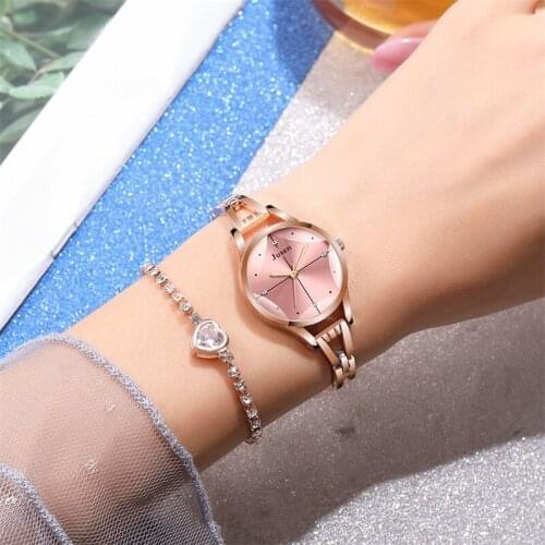 Minimalist Cut Surface Women Quartz Watches Vogue Diamond Rose Gold Ladies Bracelet Wristwatches Simple Female Alloy Clock