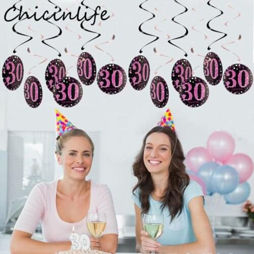 Chicinlife 6Pcs 30 40 50 60 Happy Birthday Swirls Spiral Hanging Ornaments Anniversary Adult 30th Birthday Party Garland Supplie