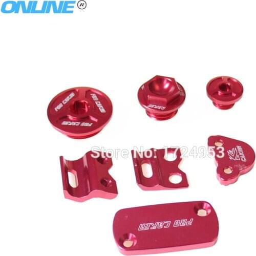 CNC Billet Part Pack Brake Reservoir Cover + Brake Hose Clamp+ Engine Plugs+engine oil cover for CRF250R 250X 450R 450X Red