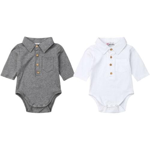 Baby Boy Aummer Clothing Formal Cotton Long Sleeve Romper Jumpsuit Outfit for toddler Children newborn infant Gary White