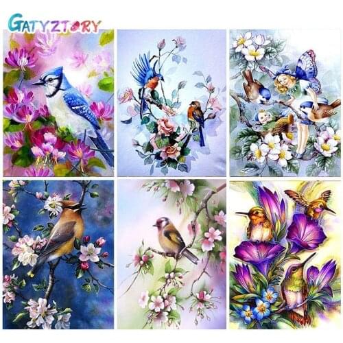 GATYZTORY 60x75cm Painting By Numbers DIY City Birds Flowers Room Wall Art Unframed Oil Paint For Adults Home Decoration