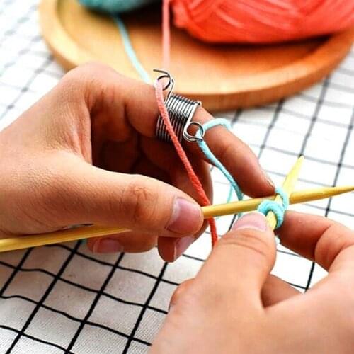 Hot Ring Type Knitting Tools Finger Wear Thimble Yarn Spring Guides Stainless Steel Needle Thimble Sewing Accessories
