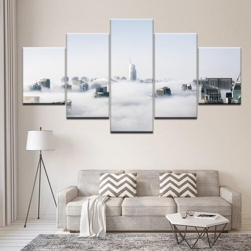 Canvas Wall Art Pictures Home Decor 5 Pieces Dubai Skyline With Architecture Paintings Modular HD Prints City Aerial View Poster