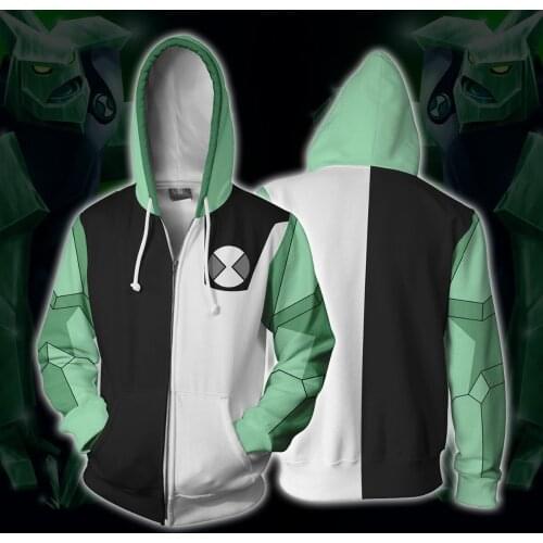 Anime ben10 Alien Force Diamond head Cosplay Costumes Zipper Hoodies Sweatshirts 3D Printing Unisex Adult Clothing