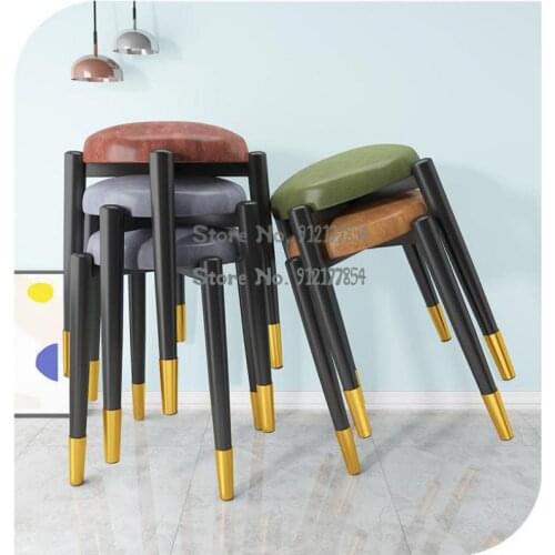 Small round stool household Nordic makeup light luxury simple modern low stool net red lazy bench stackable dining chair