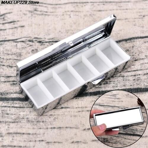 1Pc Metal 6 Grid Folding Pill Case Container For Medicines Organizer Pill Box Travel Essential 85*35*15mm