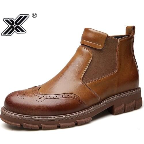 Retro Brown Chelsea Mens Boots 2021 Winter Fur Warm Ankle Slip On Shoes High Quality Genuine Leather Man Boots Shoes Work Boots
