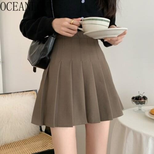 OCEANLOVE Pleated Skirts Solid Autumn Winter Preppy Japan Style Women Skirts 2021 A-line Retro Mujer Faldas Fashion 19514