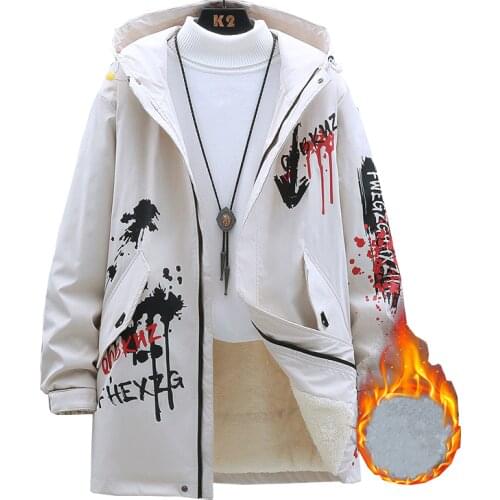 2021 Autumn Winter Mens Plus Velvet Hooded Jackets Tops Mid-Length Coat Thick Warm Windbreaker Streetwear Cotton-Padded Jacket