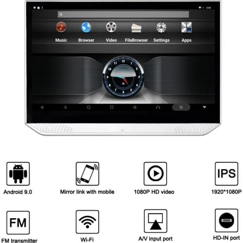 Headrest Monitor Android 9.0 12V HDMI Car TV Player display 13.3 inch Touch Screen BT Bluetooth USB Video FHD 1080P Mirror link