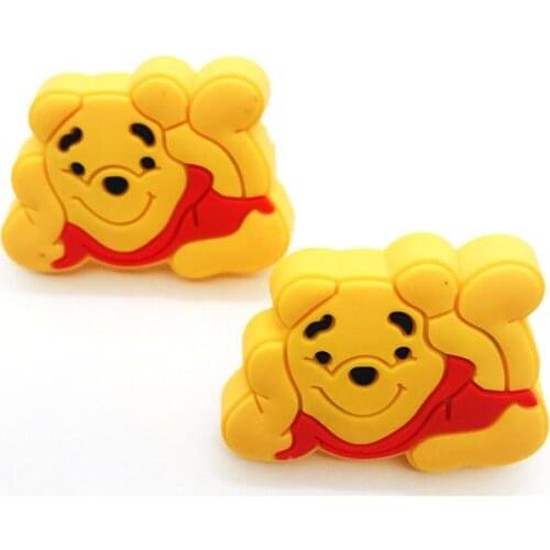 10Pcs Dresser Knobs Cute Cartoon Bear Drawer Pulls for Kids' Room Soft Rubber Door Cabinet Handles - Yellow Color