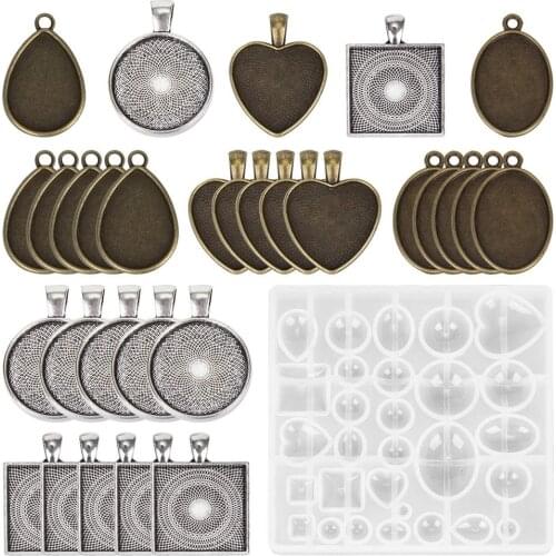 Silicone Mold Sets With 25 pcs Pendant Base Epoxy Resin Molds For Diy Jewelry Making Supplies Time Gem Cabochon Accessories