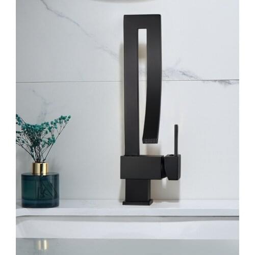 Basin Faucet Brass Sink Mixer Tap Hot & Cold Bathroom Deck Mounted Chrome Black Sink Faucet Lavatory Crane Tap Waterfall