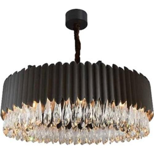 Modern Lustre Round Steel E14 Led Pendant Lights Foyer K9 Crystal Led Pendant Lamp Indoor Lighting Adjustable Chain Hang Lamp