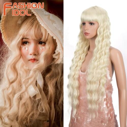 Light Blonde Wigs With Bangs Lolita Long Water Wave Hair 30 Inches Anime Synthetic 613 Wig Cosplay For White Women FASHION IDOL