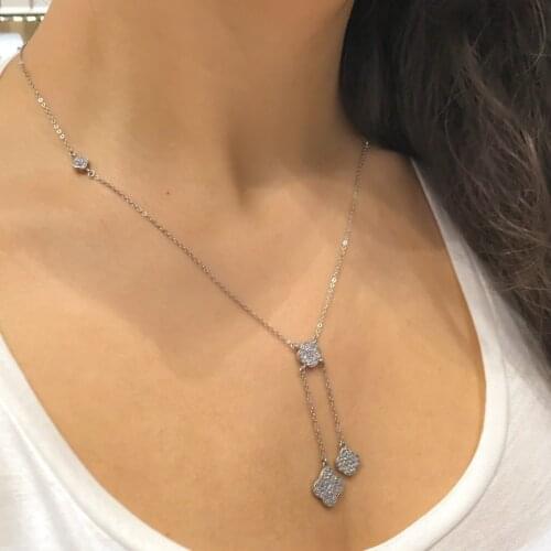 Diamond Montür Trend Long Division Clover Silver Necklace