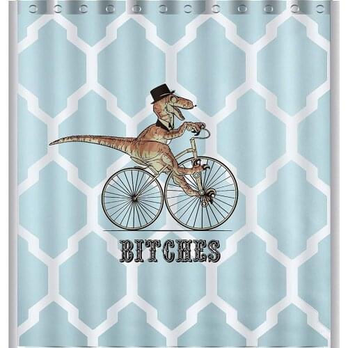 Vandarllin Custom Dinosaur Bicycle Geometric Pattern Waterproof Shower Curtain Bathroom Decor