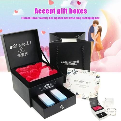 Everlasting Flower Storage Box Women Jewelry Earrings Gifts Box with Storage Bag B1