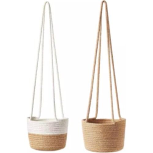 Planter Pot Hanger Ceiling Wall Indoor Straw Woven Basket Flower Hanging Knotted Rope For Living Room Home Art Decor Balcony