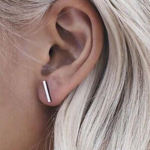 Woozu New Fashion Gold Black Silver Color Straight Stud Earrings For Women 2020 Statement Ladies Earrings Korean Jewelry