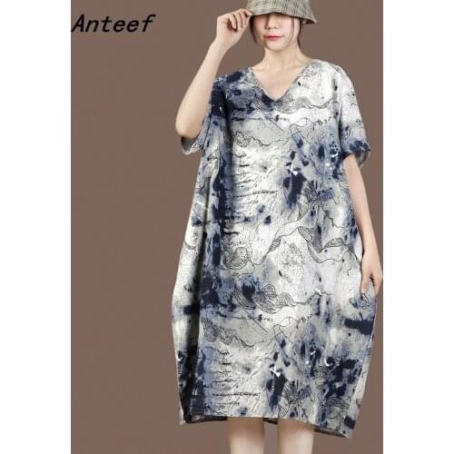 Short sleeve cotton linen vintage floral dresses for women casual loose long woman summer dress elegant clothes 2021