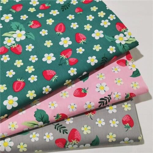100% Cotton viaPhil Brand Red Strawberry & White Flowers Printed Fabric Floral Fabric Patchwork Cloth Dress Home Decor