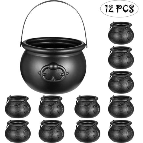 Toyvian 12pcs Halloween Black Cauldrons Candy Kettles Novelty Cauldron Kettles Pot for Halloween Party Witch Candy Storage Jar
