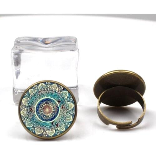 2019 new Charm Mandala Art Picture Ring Henna Crystal Ring Yoga Om Symbol Zen Buddhism Glass Women Jewelry Gift Party Souvenir