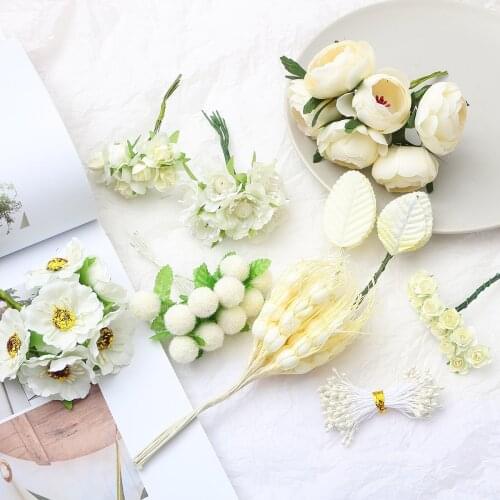 2020 Artificial Ivory Flower Bouquet Cherry Branch Stamen Berries Bundle DIY Christmas Wedding Cake Gift Box Wreath Party Decor