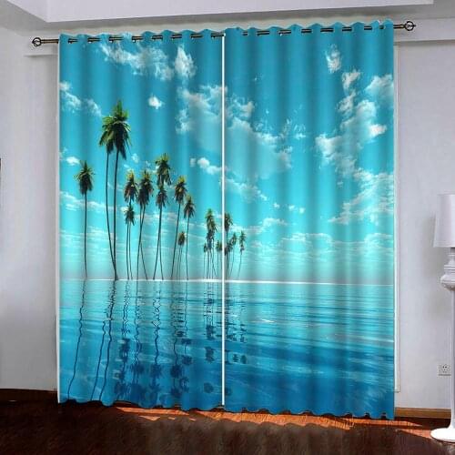 3D Curtains Window 3D Curtains For Living Room Bedroom Blue sea coconut tree Decor room Office Home curtain