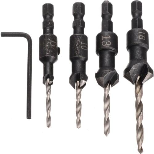 4pcs/set HHS Countersink Drill Bit 3/3.5/4/4.5 mm Woodworking Hole Drill With Hex Spanner Wood Chamfer Reamer Power Tools