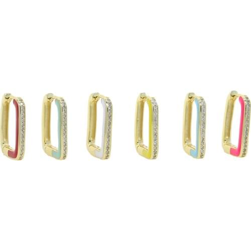 Side neon enamel centre 5A white cubic zirconia 2021 new design colorful Huggie Hoop Earring