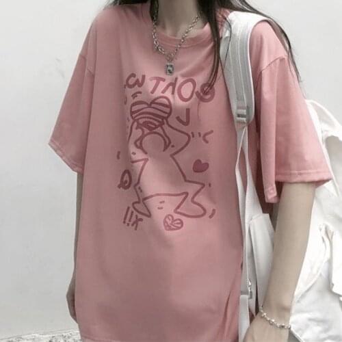 Sweet Punk T-Shirt Female Summer Korean Version Ins Harajuku Style Cartoon Anime Print Loose Student Short-Sleeved WomenS Shirt