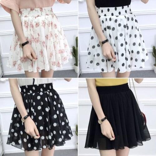 Shredded Korean version of the three-tier printed pleated chiffon skirt loose waist skirt summer A-word skirt schoolgirl version