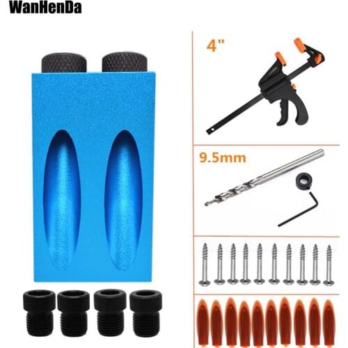 Woodworking Pocket Hole Jig Kit 6/8/10mm Angle Drill Guide Set Hole Puncher Locator Jig Drill Bit Set for Kreg DIY Wood Tools