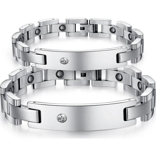 Korean Style Magnetic Couple Bracelets Stainless Steel Color Fashion Wedding Decoration Set Zircon Gifts For Men Jewelry