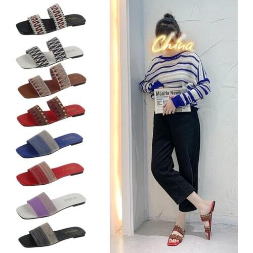 Summer Bohemia Women Slippers Sandals Antiskid Flat Sole Slippers Woman Sandals Slides Beach Shoes Deisgn Plus Size 35-43